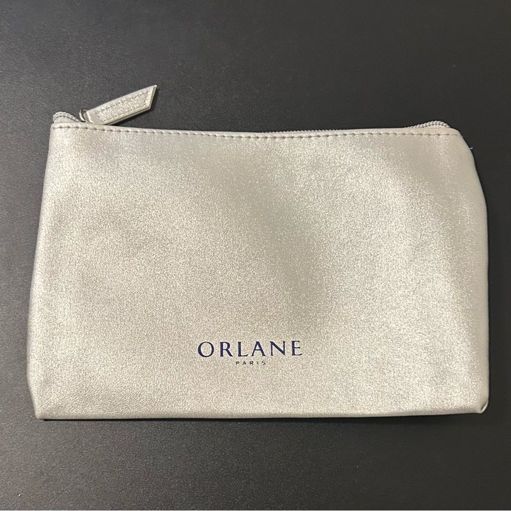 Orlane Paris Silver Shiny Zipper Cosmetic Makeup Bag Pouch